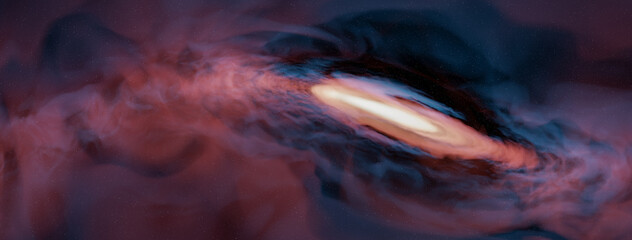 Glowing Cosmic Nebula and Accretion Disk Around a Black Hole — 3D Rendering of Galaxy Swirl © edb3_16