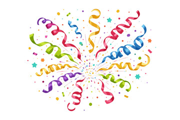 Explosion of colorful streamers and confetti, celebration element