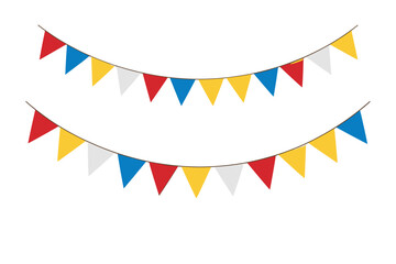 Colorful triangle bunting flags strung on a wire for celebration