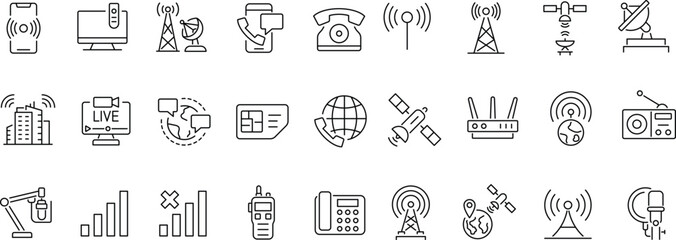 Set of icon related to communications, telecommunications. Linear icon collection. Editable stroke. Vector © hadidesign