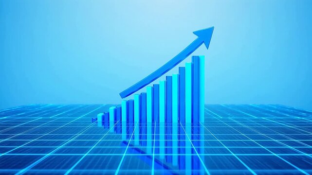 Blue upward arrow on bar chart