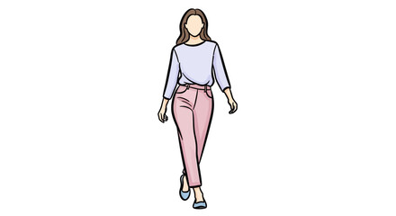 Fototapeta premium A cartoon woman walking in a stylish outfit confidently