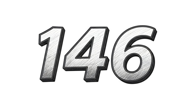 Isolated metallic number 146 on transparent background