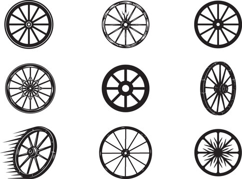 Old Wagon Wheel with Wooden Spokes and Rustic Vintage Design