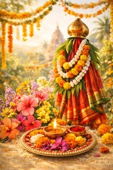 Fototapeta premium Happy Gudi Gudi Padwa / Gudi Padva or Ugadi – Celebrate the Joy of a New Beginning