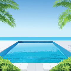 Swimming pool with palm trees under clear sky © davitart