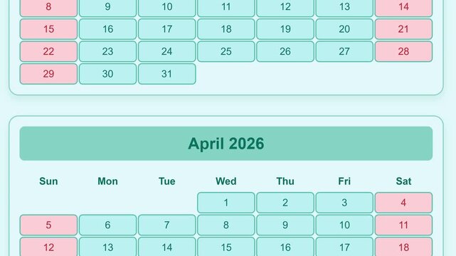 2026 calendar with highlighted dates and layout displayed clearly for easy viewing