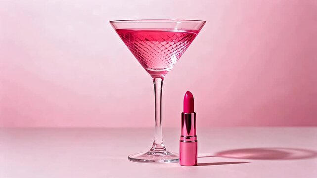 Pink lipstick and cocktail glass