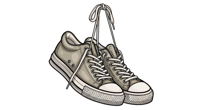 An illustration of a pair of sneakers with untied laces
