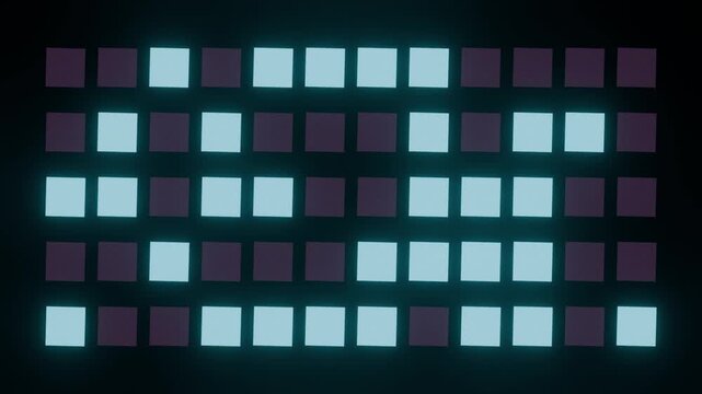 Tilted cyan and plum square pattern animation with glowing tiles arranged in offset grid on dark