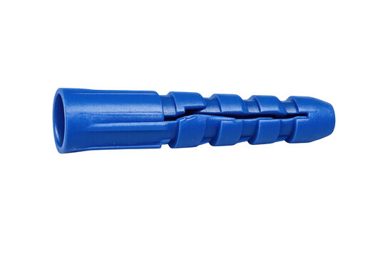 Blue plastic wall plug expansion anchor for construction