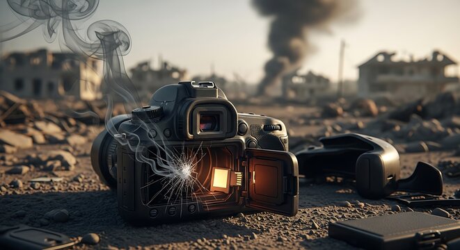 Damaged Robot Vehicle in War Zone.