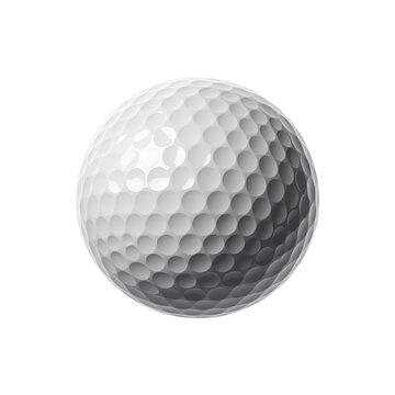 Shiny white golf ball with dimples on white background