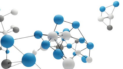 Obraz premium Molecular structure with blue, white, and gray spheres connected by lines