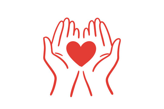 Red heart shape held in cupped hands icon for love and care  Autism awareness clipart design