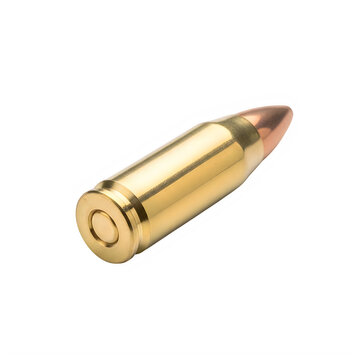 Single gold bullet on white background