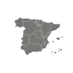 Fototapeta premium Gray map of Spain with regions and white outlines on white background