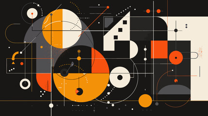 Obraz premium Abstract geometric composition with circles and lines on dark background