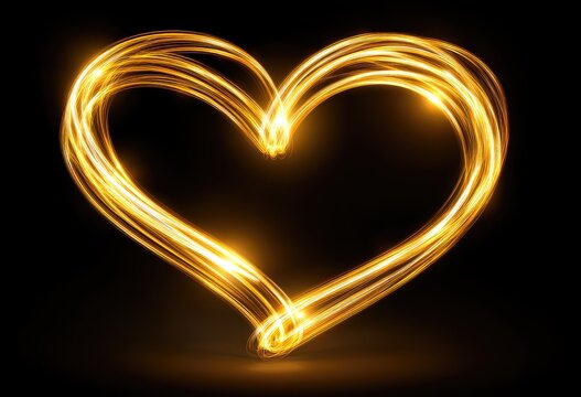 Golden Glowing Heart Symbol Made with Light Painting.