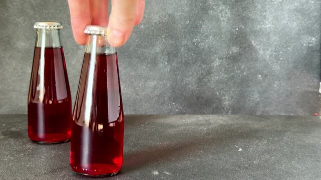 red bitter glass bottle aperitif portioned sparkling aperitif drink glass bottle tasty food background on the table top view copy space dark background marketing concept photo