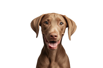 Vizsla dog headshot with smiling happy expression looking at camera, brown domestic animal on transparent background