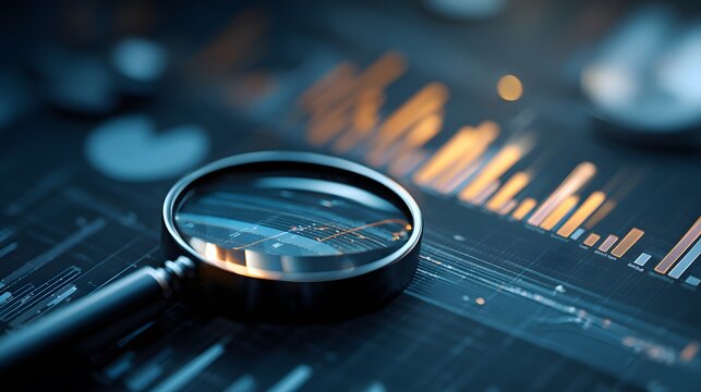 Financial Data Analysis with Magnifying Glass Focused on Investment Trends and Stock Charts high resolution photo