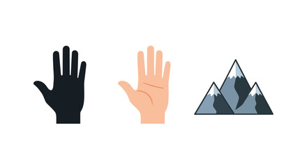 Fototapeta premium Minimalist hand silhouettes with mountain icon on white background