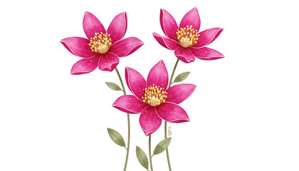 Fototapeta premium Three Vibrant Pink Flowers Watercolor Illustration. Fresh Spring Summer Floral Design Element for Cards and Web