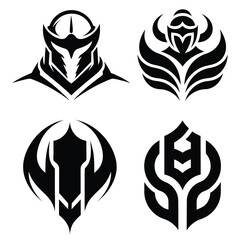 Fototapeta premium Knight Warrior Silhouette Set – Medieval Spartan Helmet Vector Logo Collection
