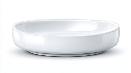 A sleek, minimalistic white plate suitable for showcasing culinary creations in food photography, menus, or table settings, Its elegant design enhances the presentation of any dish,