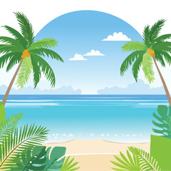 Obraz premium Tropical beach scene with palm trees and ocean view