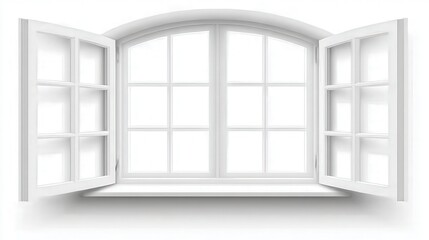 Fototapeta premium A bright, open window with white frames and a curved top creates a welcoming atmosphere, Ideal for use in home decor, architecture, or lifestyle articles that emphasize natural light and openness,