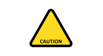Obraz premium A yellow caution sign with black border and text on a neutral background viewed from directly above