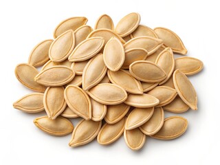 A pile of roasted pumpkin seeds on a white background a healthy snack option