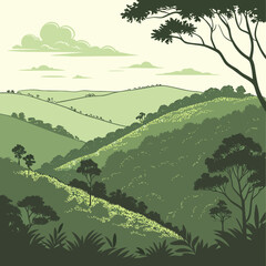 Rolling green jungle hills with dense vegetation and trees © vvv