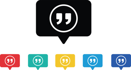 Obraz premium Colorful speech bubble quotation mark icons in circular design for communication, dialogue, messaging, and creative graphic design projects