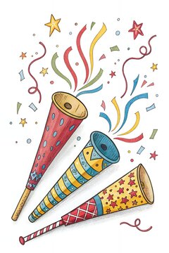 Festive Party Blowers Colorful Confetti Celebration Illustration