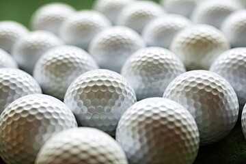 A Detailed Close-Up View of Many White Golf Balls Arranged for Play