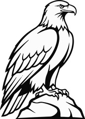Obraz premium A black and white illustration of a majestic eagle perched on a rocky surface
