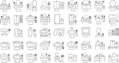 Obraz premium Collection of various furniture line icons and symbols isolated on transparent background