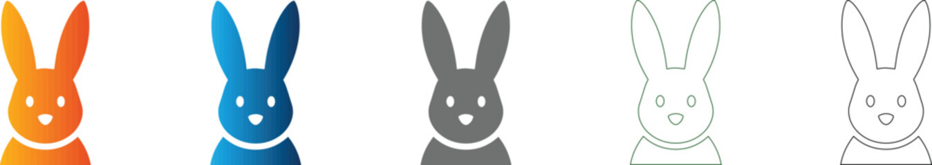 Easter Bunny Flat Icon Set Symbol