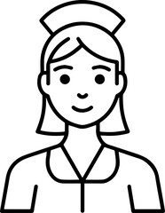 Obraz premium Hand Drawn Female Nurse Black and White Avatar Illustration in Minimal Line Art Style Design