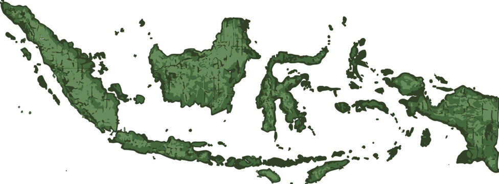 Green Textured Map of Indonesia Archipelago Geographic Outline