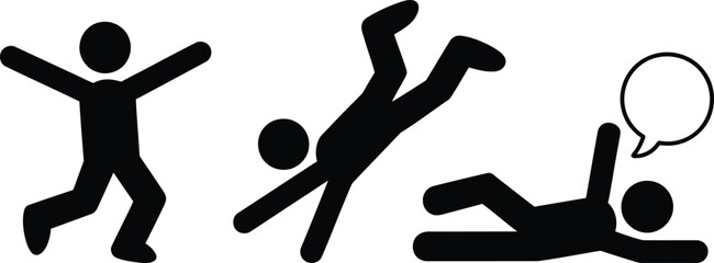 A sequence of stick figures demonstrating the process of falling and thinking © candysartistry