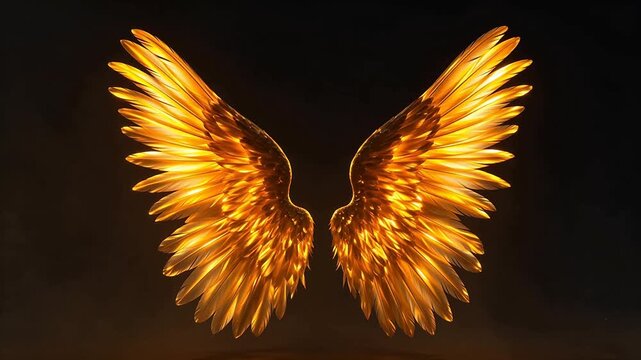 Glowing golden angel wings