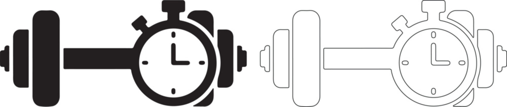 Vector illustration of dumbbell with stopwatch and gear clock