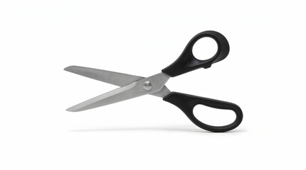 Fototapeta premium Sharp scissors with black handles on white background