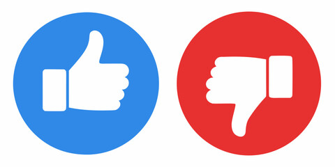 Obraz premium A blue thumbs up and a red thumbs down symbol on oval backgrounds