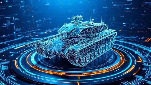 Futuristic tank in digital environment