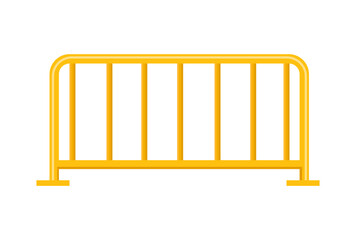 Flat vector illustration of a yellow metal safety barrier used for pedestrian control and temporary road safety fencing.